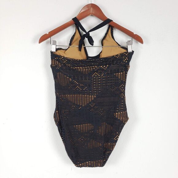 NEW!! Mossimo SIZE S Lace Crochet Overlay Halter One Piece Swimsuit Black Cute - Picture 8 of 12